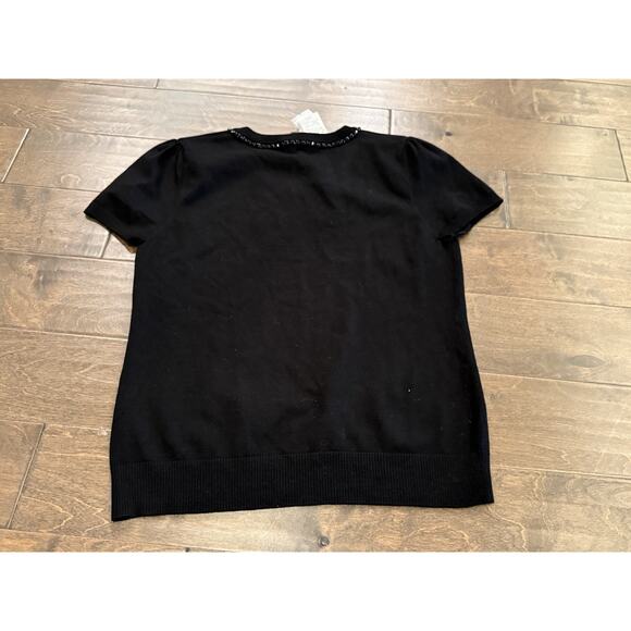 Chelsea & Theodore Womens Black Bow Tie Fixture Short Sleeve Shirt L NWT $68 - Picture 3 of 8